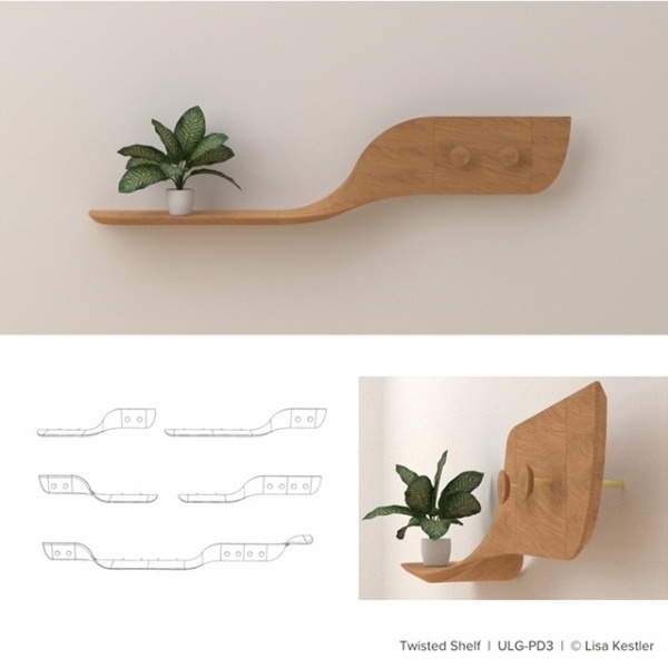 „Twisted Shelf“, Modulares Regalsystem/Garderobe, Holz