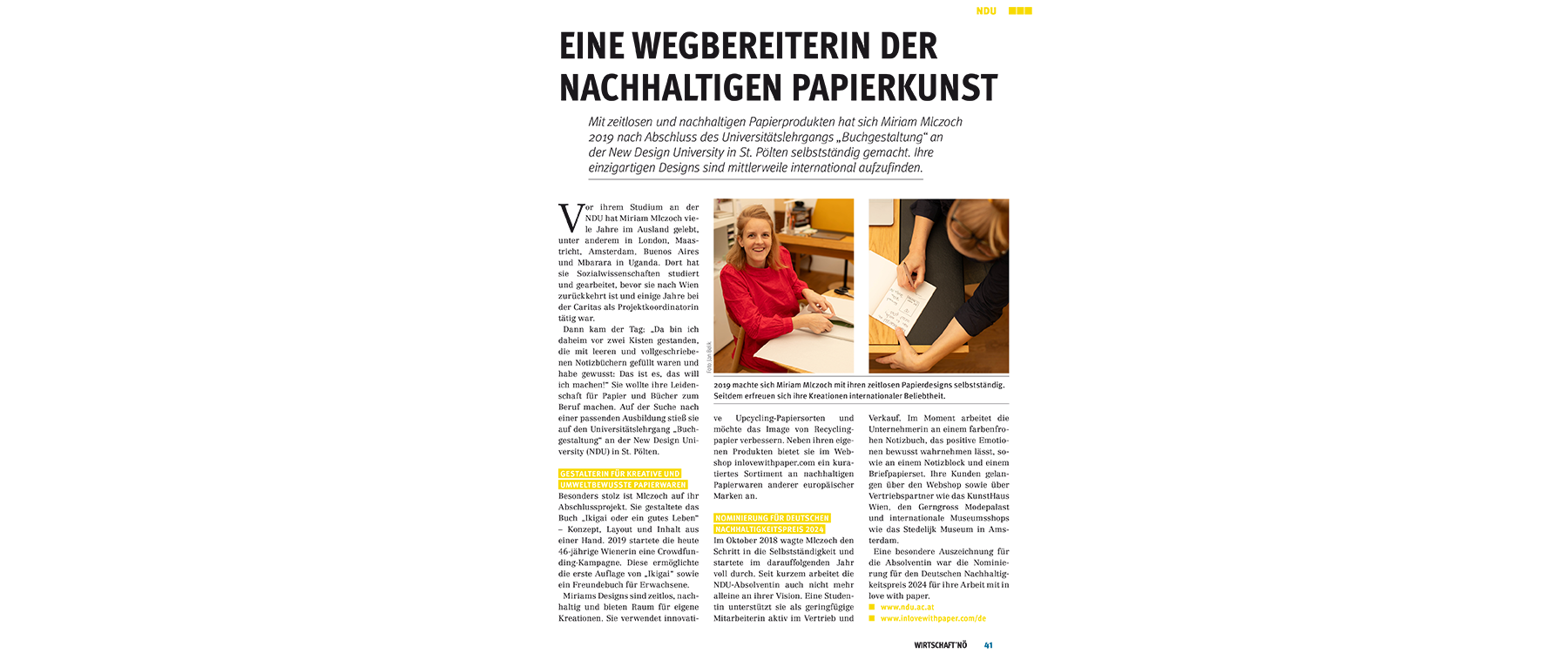 Zeitungsartikel: "Eine Wegbereiterin der Nachhaltigen Papierkunst
