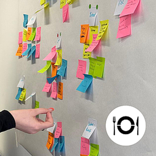 Ein Whiteboard mit bunten Notizzettel