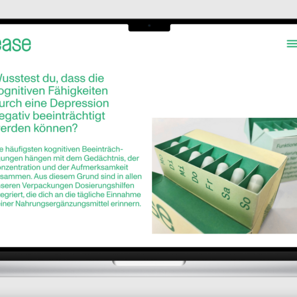Ein screenshot der Webseite für "ease"