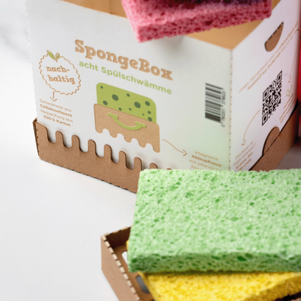 Geöffnete SpongeBox inklusive Blick auf die Funktion des Schwammhalters