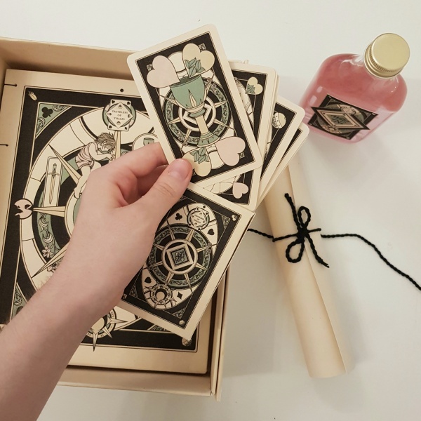 Aufgeklappte Box mit Inhalt