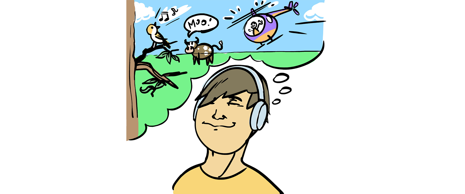 Mann mit Kopfhörer tagträumt